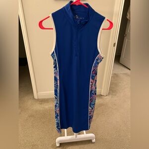 Blue and flower sleeveless golf dress